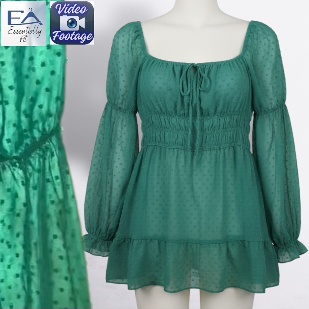 Emerald Green Swiss Dot Smocked Babydoll Mini Dress | Cottagecore Milkmaid Style